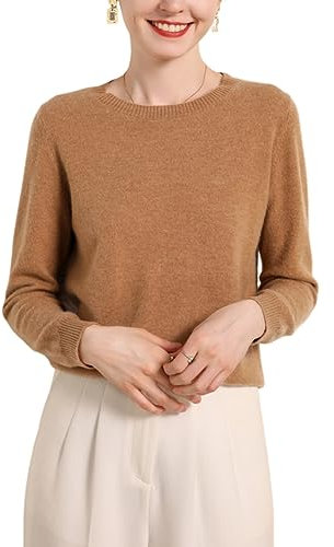 e-girl Pull Cachemire 95% Femme Col Rond Kaki Solide Couleur Tricoté en Vrac Manches Longues Fin Pull en Cachemire et Laine,42,MZ2016