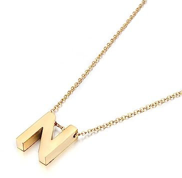 Mesnt Ketten Für Frauen Silber, Edelstahl Glatter Buchstabe N-Anhänger Halskette 45cm für Damen Gold
