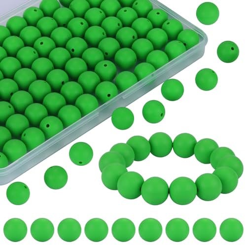 WEWAYSMILE 80pcs 15mm Silicone Beads, Bulk Round Silicone Beads, DIY Silicone Beads for Pen Bracelet Keychain Lanyards Jewelry DIY Crafts (Lime Green)