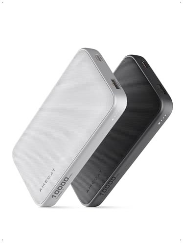 AMEGAT Power Bank 10000mAh, Confezione da 2 Powerbank 15W Ricarica Rapida USB C Input & Output Caricatore Portatile per Smartphone, Tablet, Auricolari e Altro