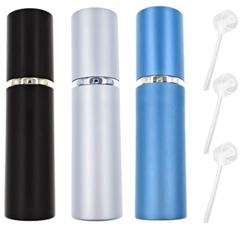 ZHIYE 10ML Perfume Atomiser Spray Bottle, 3 Pieces Refillable Refilling Travel Size Perfume Bottles in Pocket & Handbag, Deep Blue+Matte Black+Matte Silver