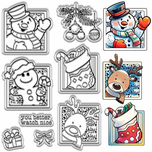 craspire Weihnachtsstempel Mit Schneemann Transparent Lebkuchenmann Rentier Stechpalme Wiederverwendbar Transparenter Silikon Siegelstempel Dekoration DIY Basteln Scrapbooking