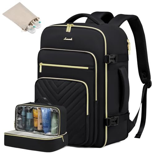 LOVEVOOK Reiserucksack Handgepäck Flugzeug, 30L Rucksack Damen Wasserdicht Laptop Rucksack 15,6 Zoll mit Laptopfach, Travel Backpack Handgepäck Tasche für Reise Arbeit Wandern, Schwarz