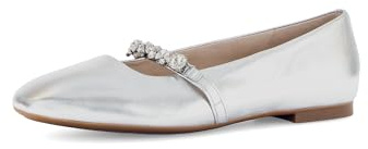Gabor Damen Klassische Ballerinas, Frauen Flats,Ballerina-Schuhe,Ballet-Flats,flach,Ausgehschuhe,Abendschuhe,Silber (Kristall),42 EU / 8 UK