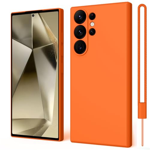 ORDA Coque de protection compatible avec Samsung Galaxy S24 Ultra 5G - En silicone souple mat ultra fin - Protection de l'appareil photo en TPU - Anti-rayures - Orange
