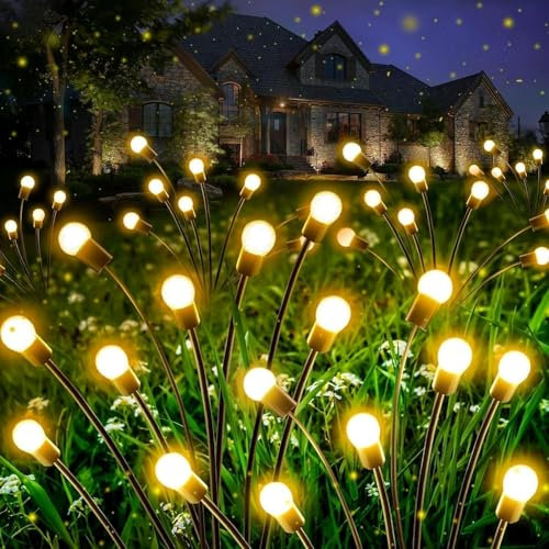 ELEUTH Solarlampen für Außen Garten,4 Stück 10LED Glühwürmchen Solarleuchten Außen,IP65 Glühwürmchen solar Lichterkette Außen für Pathway Yard Patio Dekoratives