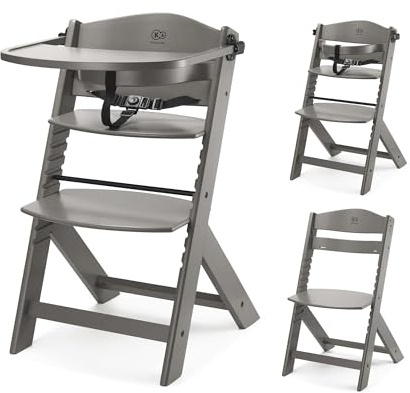 Kinderkraft ENOCK - Seggiolone in legno 3 in 1, multifunzione, altezza e poggiapiedi regolabili, imbracatura di sicurezza, con vassoio rimovibile, per bambini fino a 10 anni, colore: marrone