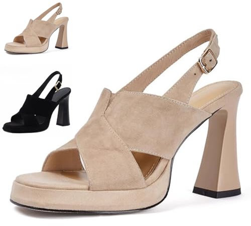 Avanise Sandali Con Tacco Alto E Punta Aperta, Sandali Con Tacco Basso E Spesso Da Donna, Punta Rotonda Aperta, Cinturino Alla Caviglia, Scarpe Da Sposa E Da Festa (Abricot,38)