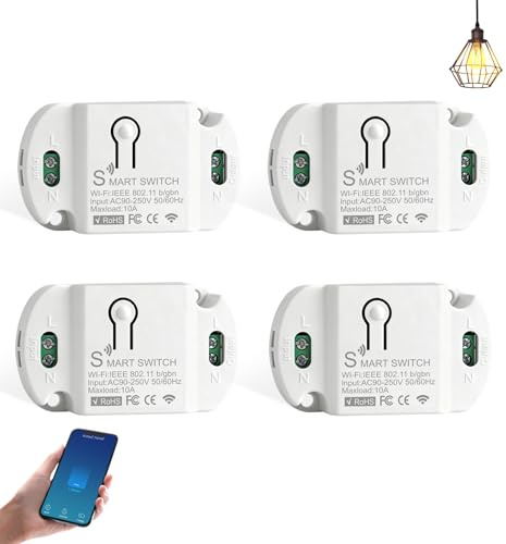 HOISGEAR 4 pezzi interruttore della luce intelligente modulo 10 A, interruttore Wi-Fi intelligente universale Smart Life Wi-Fi interruttore Smart WiFi modulo compatibile con Alexa Google Assistant