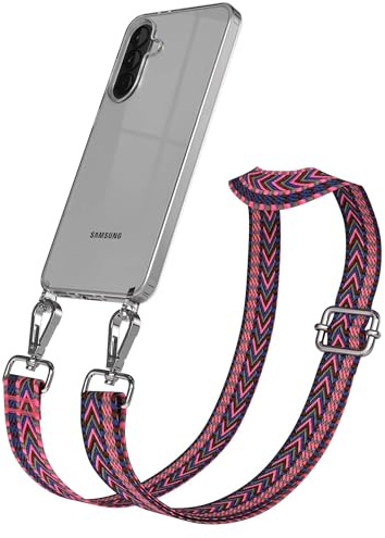 EAZY CASE Handykette - Verstellbares Taschenband kompatibel mit Galaxy A37, Schulterriemen, Handykordel mit Silikon Hülle, Umhängetasche, Pink Blau Silber