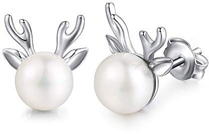 jiamiaoi Hirsch Ohrringe Perlen Ohrstecker Perleohrringe Silber 925 Perlen Ohrringe Damen Mädchen Silber Perlenohrringe Kinder Ohrschmuck 7mm