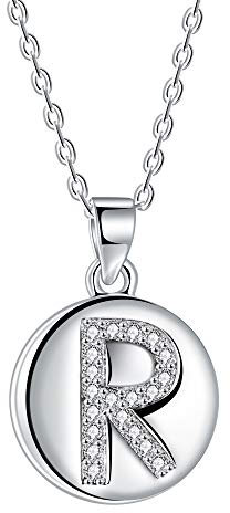 J.Endéar Buchstabe Kette 925 Sterling Silber Brief Initial R Disc Anhänger Halskette für Frauen Freundschaft 40 + 5cm einstellbar