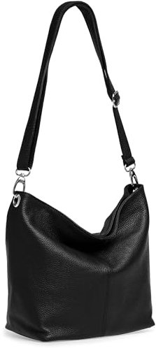 Caspar Klassisch Elegante Leder Handtasche Damen Tasche mit verstellbarem Schultergurt - PREMIUM LINE - Modell No.803 - Made in Italy, Farbe:schwarz, Accessoires:One Size