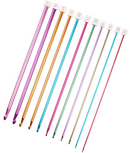 CENBEN 11 Stück Häkelnadel Set - Tunesische Afghanische Stricknadel Set aus bunt Aluminium 11 Größen 2mm-8mm Stricken Werkzeuge Zubehör
