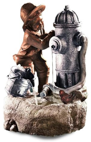 GEEZY Garden Water Feature – Fire Hydrant Fountain with LED Lights – Mains Powered, Self-Contained, Indoor & Outdoor – Easy Setup, Relaxing & Cascading – Great for Garden, Home, Patio & Balcony Decor