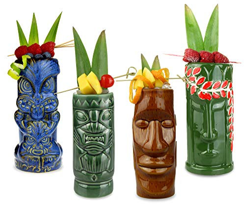 bar@drinkstuff Ceramic Beach Tiki Party Pack - Set of 4 - Ceramic Cocktail Mugs