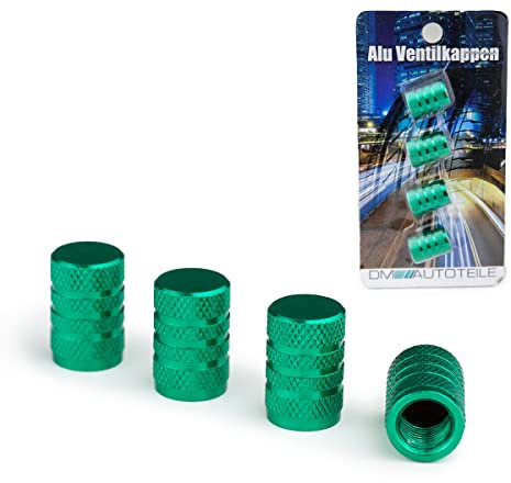 Auto Ventilkappen Aluminium Reifenventil Staubkappen Alu Ventil Universal 4-er Set versch. Farben mit Dichtung (Grün)