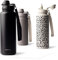 MAMEIDO Thermosflasche mit Strohhalm 1,2l, auslaufsichere Trinkflasche Edelstahl isoliert, Wasserflasche BPA-frei mit Trageschlaufe, Water Bottle Sport (Rich Black, 1200ml)