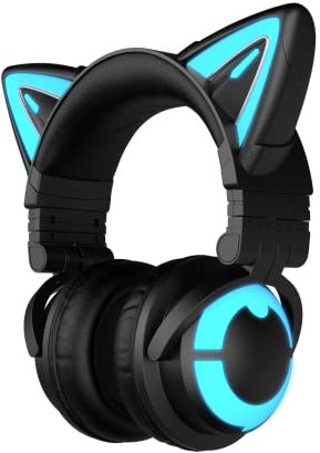 YOWU RGB Cat Ear Headphone Wireless 5.2 Foldable Gaming Headset with SoundMage Acoustic System, Built-in Mic & Customizable Lighting and Effect via APP, Designed for Gamer Girls (3G, Black)