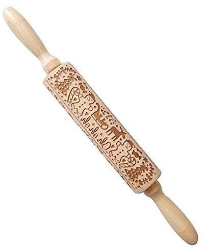 Mattarello in rilievo natalizio - Mattarello in legno inciso con motivo natalizio alce fiocco di neve - Rullo antiaderente in legno 3D per cottura in rilievo biscotti in rilievo, biscotti e