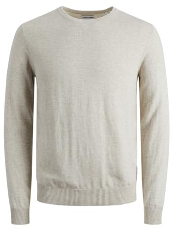 Jack & Jones JJEEMIL Knit Crew Neck NOOS Herren, Oatmeal/Detail:Melange, M