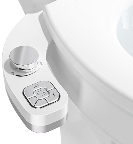 PIKETS Bidet Attachment for Toilet, Dual Nozzle (Frontal and Rear Wash) Non-Electric Fresh Water Toilet Seat Attachment with Nozzle Self Cleaning, Adjustable Water Pressure(Chrome Silver)