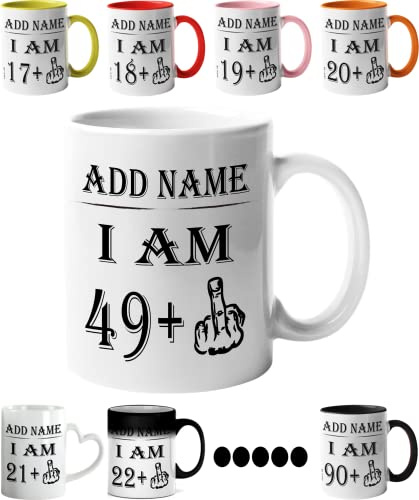 Mr Jeans LTD 50th Birthday Funny Mug - Personalised Mug/Cup - Add Name - I am 49 Plus one Coffee Mug Gag Party Idea as a Joke Celebration Fifty Adult Mug