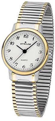 Atrium Damen-Armbanduhr Edelstahl Analog Quarz mit Edelstahl Zugband Flexband Bicolor Silberfarben Goldfarben A43-64