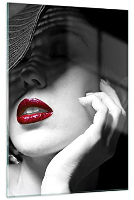 Moderne Impression sur Verre donna faccia labbra Image Tableau en Verre Decoration Murale 50x70cm Deco Salon Chambre Cuisine Vertical Petit Tableaux Decoratifs Muraux Art Wall Decor GPA50x70-3618