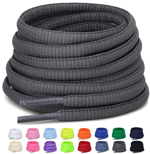 Puzeam 2 Paia Lacci Ovali per Scarpe Sportive, larghezza 6mm, Mezzi Lacci Rotondi per Sneakers, 16 Colori Stringhe per Scarpe da Corsa e Stivali - Grigio Scuro 140