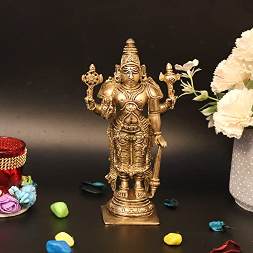 Artvarko Messingstatue Lord Bhagwan Vishnu Narayana mit Shankh Chakra Idol Statue für Wohnkultur Mandir Tempel Puja Geschenk 17,8 cm