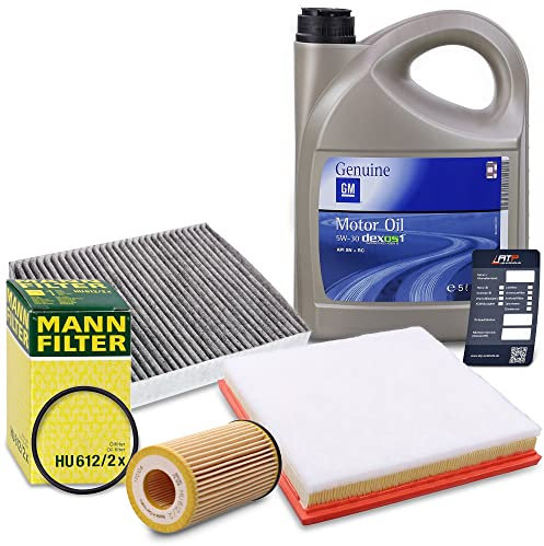 BESTPRICE Inspektionspaket Filterset mit 1x Ölfilter; 1x Motoröl 5W-30 OPEL Dexos1 Gen2 5 l ; 1x Innenraumfilter (Aktivkohle); 1x Luftfilter; 1x Ölwechselanhänger