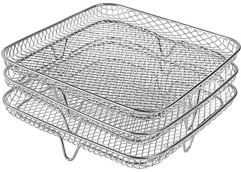 Jetcloud Air Fryer Racks Three Layer Stackable Dehydrator Stand Stainless Steel 8 inch Square Air Fryer Basket Tray Fit for 5.8QT Air Fryer and 7.5L-8L Square Airfryer