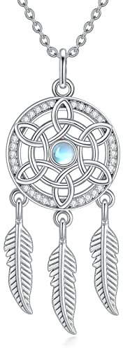 VONALA Traumfänger Halskette für Frauen 925 Sterling Silber Traumfänger Anhänger Mondstein keltischem Knoten Kette Schmuck Geschenke für Damen