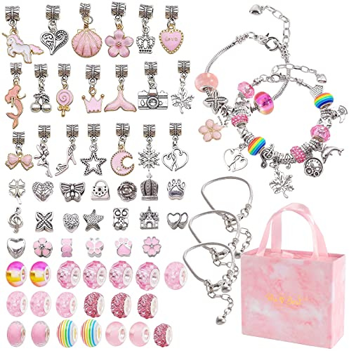 Bubuny Mädchen Geschenke Schmuck 3-12 Jahre Basteln Mädchen, Armbänder Selber Machen Kinder Spielzeug Schmuck Basteln Charm Armband Kit DIY,Weihnachten Geburtstag Geschenk 5 6 7 8 9 10 11 12 Jahre