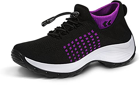STUNAHOME Comfort Wear Walking Shoes for Women Black-Purple