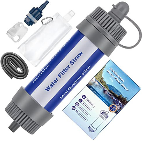 TEUEN Mini Water Purification 8000L Survival Water Purifier Outdoor Water Filtration System 0.01 Micron Emergency Gear Personal Water Filter Straw Set for Camping Hiking Trekking Travelling