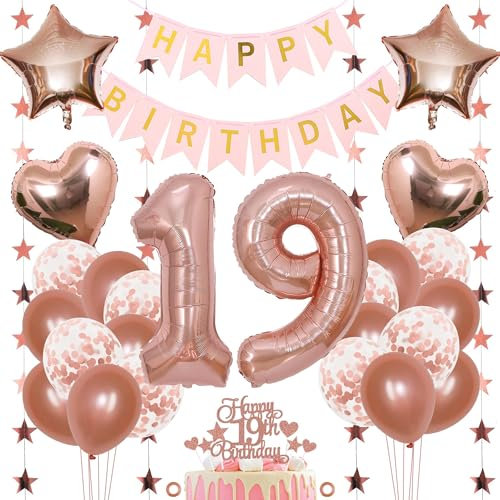 Jxuzh 19. Geburtstag Dekoration Mädchen Deko 19. Geburtstag Mädchen Luftballon 19. Geburtstag Rosegold Geburtstagsdeko 19 Rosegold Happy Birthday 19 Geburtstag Deko 19 Jahr Geburtstag Mädchen 33pcs
