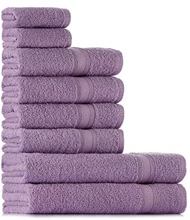 Tuiste Handtücher Set Lila Violet |%100 Baumwolle Handtuch Set 8 Teilig | 2X Badetücher (70x140), 4X Handtücher (50x90), 2X Gästetücher (30x50) | Weich und Saugstark | Farbe : Lavendel