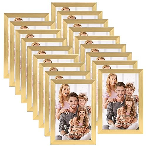 Hoikwo 18 Stück Bilderrahmen 10x15 cm, Gold Fotorahmen Collage Set für Wohnzimmer Schlafzimmer Kinderzimmer Büro Treppenhaus Flur, Wand- oder Tischaufsteller