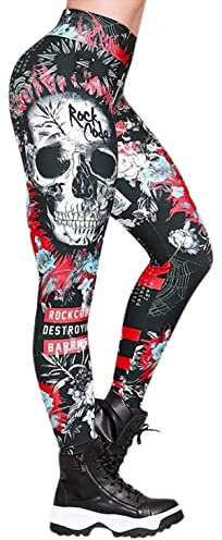 In One Clothing - Damen Leggings für Sport, Fitness, Outdoor und Loungewear, super elastisch und mit hohem Bund für knitterfreien, komfortablen Sitz - mit Fantasie Motiv Rock Code - Grösse L