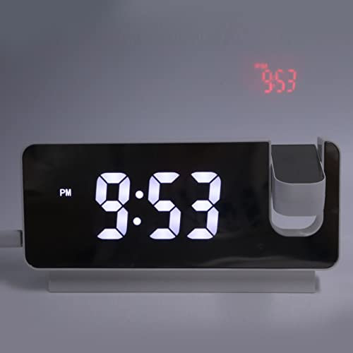 Projektionswecker, Digitaluhr mit Breitem LED-Bildschirm und um 180 ° Drehbarem Projektor LED-Wecker mit USB-Ladeanschluss, Anzeige von Uhrzeit, Datum und Temperatur für das Schlafzimmer zu(Schwarz)