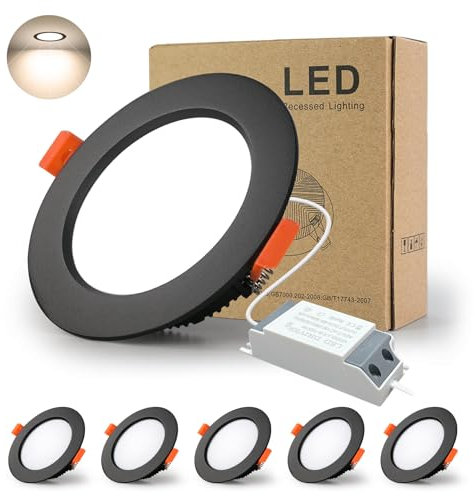 BAGZY Einbaustrahler Schwarz LED Spots ultra flach 12W 230V IP44,1000 Lumen 5er Set Natürliches Weiß 4000K Ausschnitt 110-130mm,CRI 80,Einbauleuchten Decken Spot,für Schlafzimmer Badezimmer Wohnzimmer