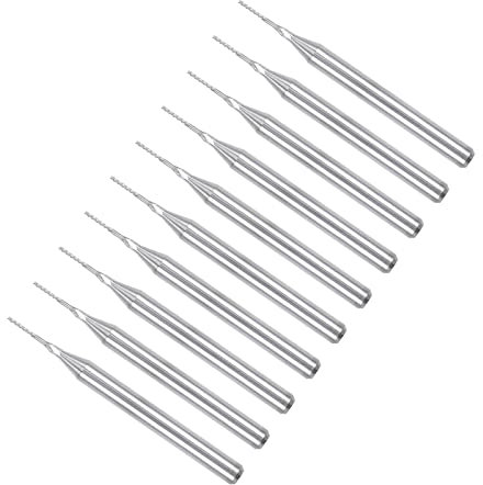 QUARKZMAN 0,5mm Schaftfräser x 10Stk. Hartmetall CNC Fräser Bohrer für Leiterplattenbearbeitung und Holzschnitzerei, [1/8 Zoll Schaft]