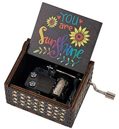 AUEAR, You are My Sunshine Spieluhr aus Holz, Handkurbel, Lasergravur, Vintage-Spieluhr, kleine Spieluhr, einzigartiges Geschenk für Geburtstag, Hochzeit, Weihnachten, Valentinstag (Stil B)