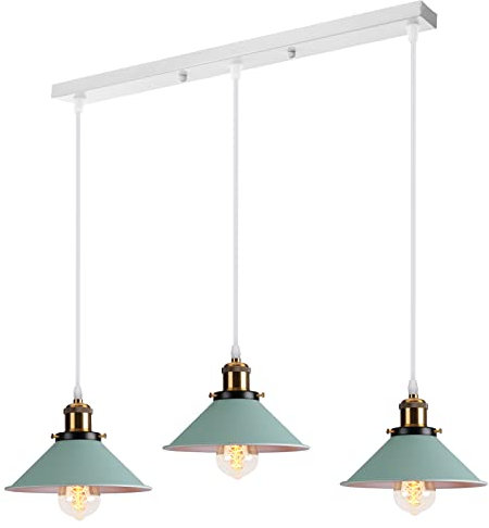 Pendelleuchte 3 Flammige Hängeleuchte Vintage Industrielle Hängelampe E27 Deckenleuchte Retro Design Lampenschirm 220mm Edison Lampe für Küche Esszimmer Schlafzimmer Flur (eine Stange von 50cm)