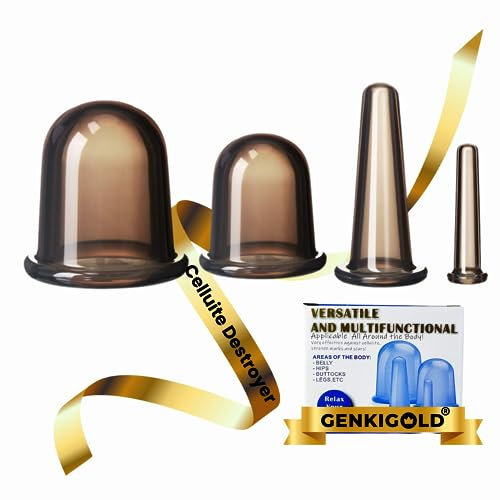 Genkigold Set Terapia Coppettazione in Silicone - 4 Tazze, Diverse Dimensioni - Potere di Suzione Esperto per Un Trattamento Efficace della Cellulite - Il Tuo Ultimo Distruttore della Cellulite