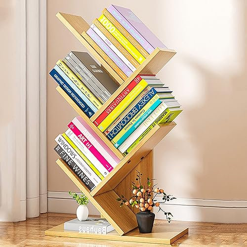 Baum-Bücherregal Holz-Bücherturm Bücherregal Mit 4 Regalen Boden Freistehendes Desktop-Bücherregal Für Wohnzimmer Küche Heimbüro A,30 * 18 * 60CM