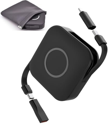 korllo 4 in 1 Retractable Charging Cable, USB-C to 8 Pin Multiple Cord PD 60W20V3A 1.1m/3.5ft, USB C Type-C A Light-ning, Carry on for Travel, Office, Home, with Storage Bag