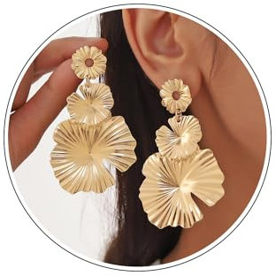 Wendalern Gold Blume Blütenblatt Baumeln Ohrringe Lange Lotusblüte Quaste Ohrringe Übertreiben Große Florale Ohrstecker Metall Textur Blume Aussage Ohrschmuck Brautschmuck Für Frauen Und Mädchen
